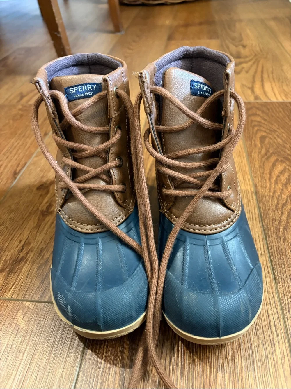 Sperry Kids Two-Tone Duck Boots in Blue and Brown